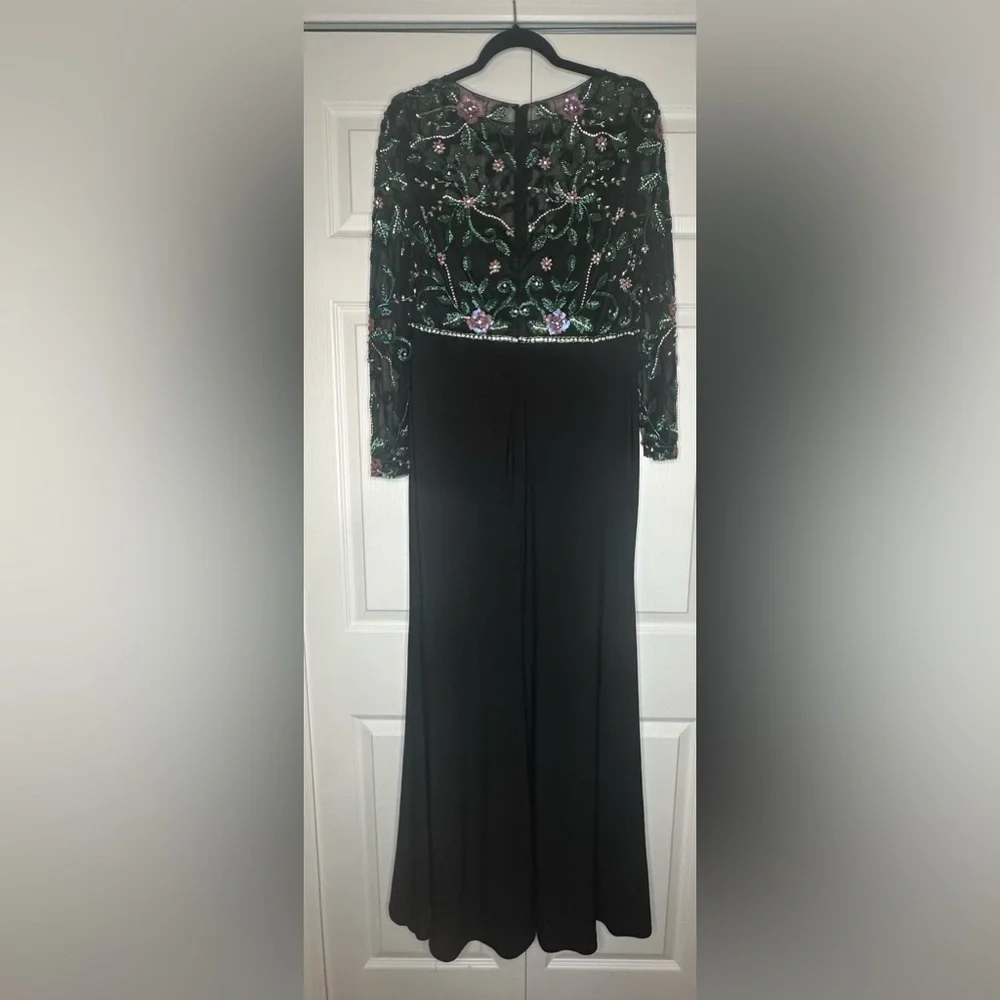 Mac Duggal Black Dress with Green Floral Sleeves - Picture 6 of 9